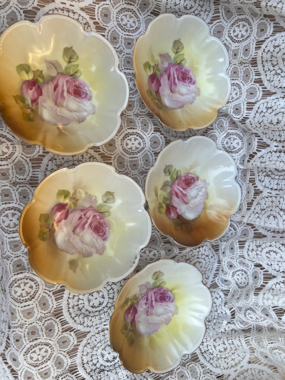Vintage Hand-Painted Floral Porcelain Bowls - Pink Rose Motif